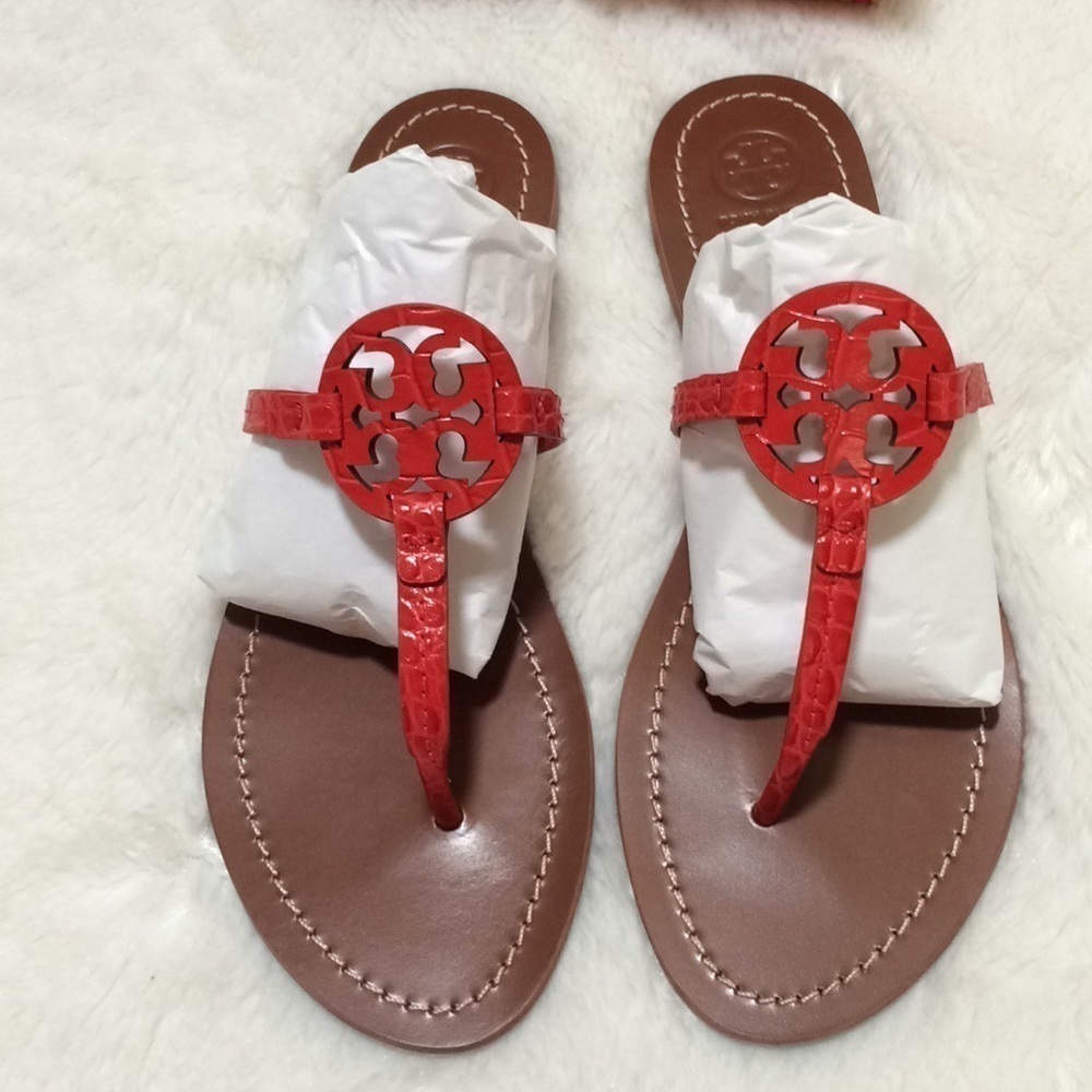 Tory Burch Gabriel Flat Sandal, Croc Embossed - Picture 3 of 5